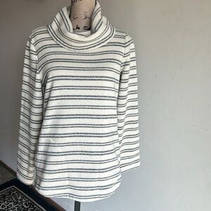 L.L. Bean Cowl Neck Striped Cream Gray Sweater Size Large